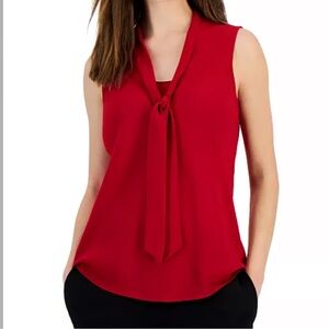 KASPERWomen's Sleeveless Matte Satin Tie-Neck Blouse Fire Red Size PM
